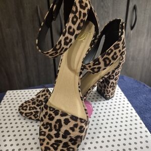 Leopard Print Block Heel Sandals